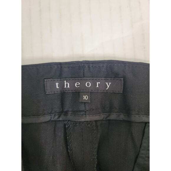 Theory Trouser Pants Womens SZ 10 Straight Leg Linen Blend High Rise Black - Picture 4 of 9